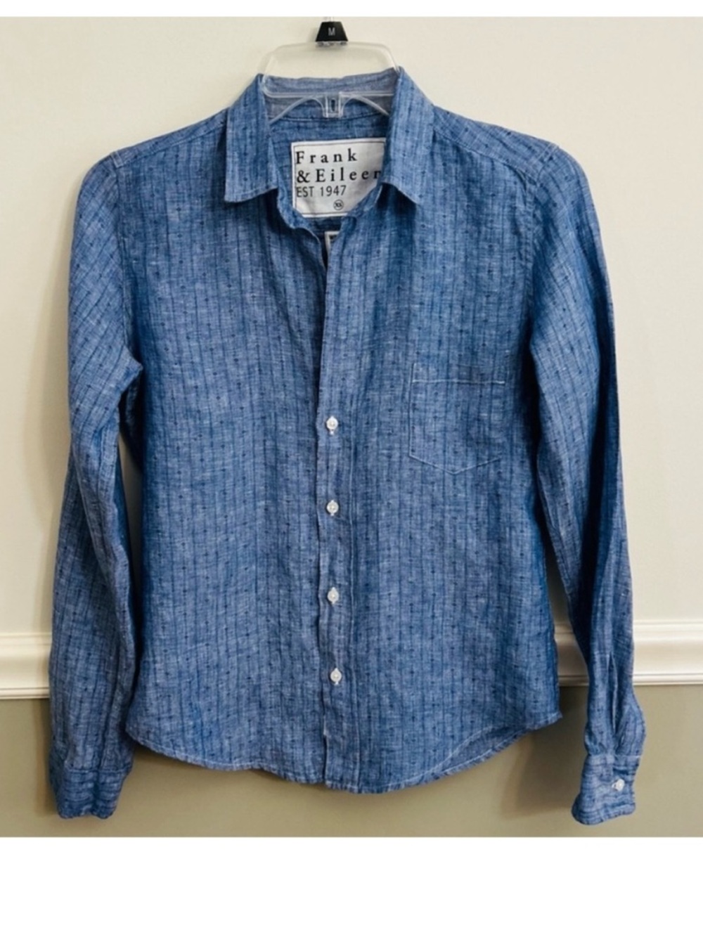 Women’s Frank & Eileen Barry Blue Mini Flower Button Down Striped Shirt Linen XS